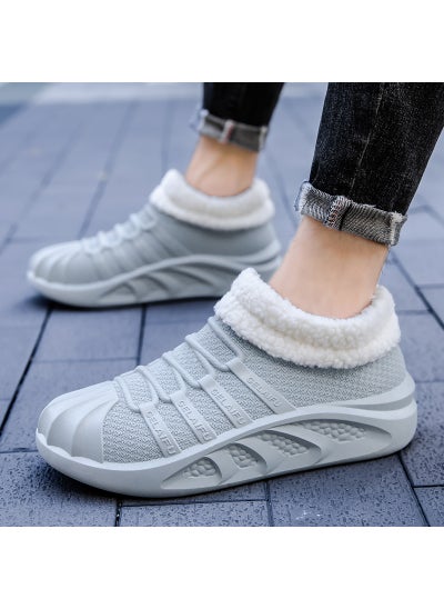 اشتري New Mens Sports Rain Shoes Low-Cut Fashion Warm Liner Solid Color WinterGray [Cotton added]] Gray [Cotton added]] في السعودية