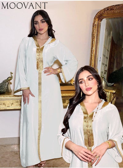 Buy Women Elegant & Simple V-neck Robe Maxi Dresses Hooded Dress Exclusive Styles Modern Stylish Abaya Middle East Arabic Banquet Wedding Party Dress Women's Festival Clothing in Saudi Arabia