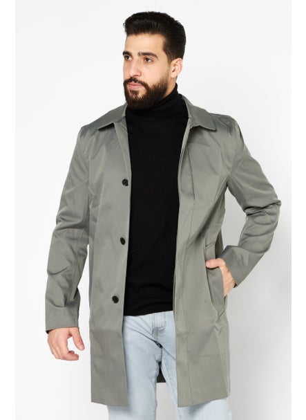 اشتري Men Solid Trench Coat Jackets, Olive في الامارات