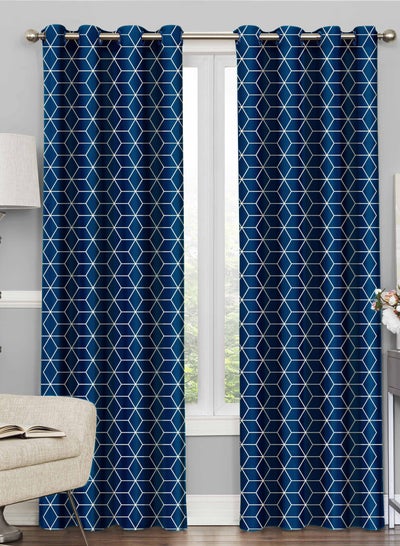 اشتري Story@Home Polyester Blackout Curtain 7 feet for Living Room, Home and Office, Curtain Tieback, Hexagon, Blue Pack of 2 في الامارات