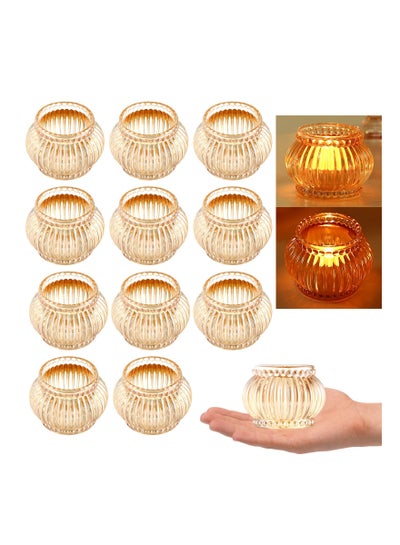 Buy Amber Tealight Candle Holder Set of 12 Amber Glass Tealight Candle Holders for Wedding Party Tea Light Candles Holder Bulk for Centerpiece Party (2.65 X1.95 Amber Lantern) in UAE