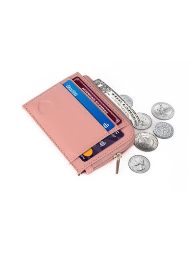اشتري محفظة رفيعة للنساء مع محفظة للعملات المعدنية وحامل بطاقة الائتمان RFID حماية باللون الوردي في الامارات