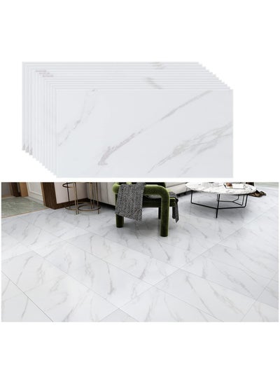 Buy 12pcs Marble Tile Stickers,Wall Sticker Self-adhesive,3D Wall Panel,15.7"x31.5"Peel and Stick Floor Tile for Home Living Room Kitchen Bathroom Decor White in UAE