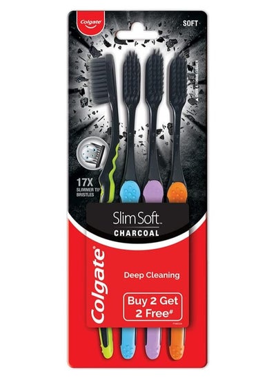 Buy Slim Soft Charcoal Toothbrush 17x Slimmer Soft Tip Bristles pack of 4 in UAE