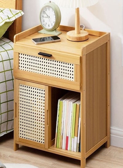 Buy Modern 1 Drawer Sliding Door Shelf Bedside Storage Table 42 x 31 x 50 cm in UAE