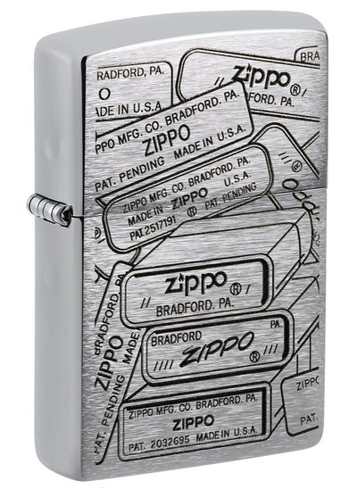 Buy Zippo 48713 200 Bottom Stamps Design Brushed Chrome Windproof Lighter in UAE