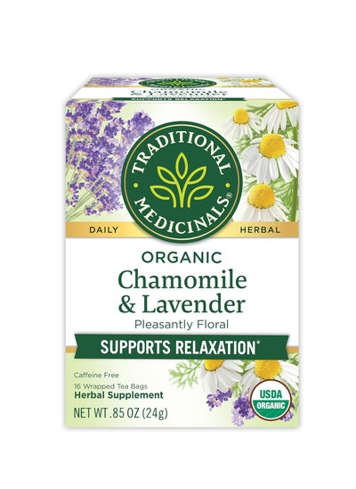 Buy Traditional Medicinals Organic Chamomile & Lavender Pleasantly Floral Supports Relaxation 16 Wrapped Tea bags 24g in UAE