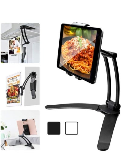 اشتري Kitchen Tablet Stand Wall Mount Adjustable, Stand 2-in-1 Kitchen Wall/Tabletop Desktop Mount Recipe Holder Stand for 4-11 Inch iPad Air Mini, iPhone Xs Max XR X 6 7 8 Plus More Tablets (Black) في الامارات