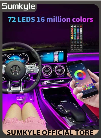 اشتري 4 قطع أضواء شريط LED للسيارة ، 72 مصباح LED lnterior أضواء السيارة ، شريط إضاءة RGB LED ، مع شاحن سيارة التحكم في التطبيقات والتحكم عن بعد ، 16 مليون لون أضواء LED للسيارة DC 12V&7 أوضاع المشهد في السعودية