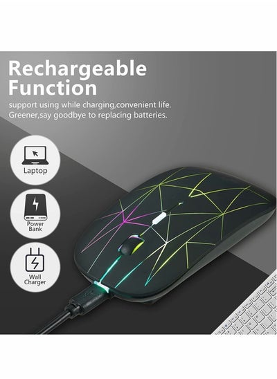 Buy Wireless Mouse,Rechargeable Slim Silent Mouse Portable Mobile Optical Office Mouse with USB & Type-c Receiver, 3 Adjustable DPI for MacBook Pro Windows PC Laptop-Black in UAE