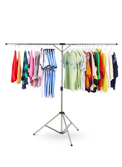 Buy Foldable Portable Space Saving Clothes Drying Rack Stainless Steel Laundry Drying Racks, Adjustable High Capacity Garment Rack, with Windproof Hooks in UAE