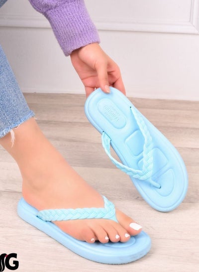 Buy Women's slipper with a medical braided finger, light blue color in Egypt