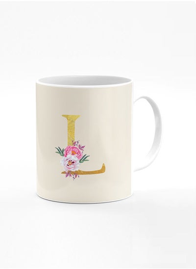 اشتري Stylizedd Designer Printed Coffee Mug 11oz Ceramic Personalised Gift Mugs Cup -Custom Monogram Initial Letter Floral Pattern Alphabet - L ( Albescent White ) في الامارات