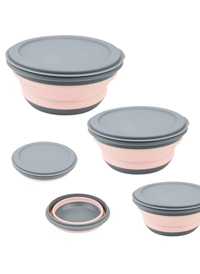 اشتري 3 Pcs Collapsible Washing Up Bowl, Portable Camping Bowl with Lid Food Storage Outdoor Tableware Folding Lunch Box Portable Salad Bowl for Outdoor Travel Camping Hiking Caravan - Pink في الامارات