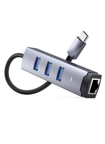 اشتري USB C to Ethernet Adapter, 4 in 1 Multiport Hub with Gigabit RJ45 & 3 x USB 3.0 Ports Fit for MacBook Pro Air, iMac, Mac Mini, iPad Pro, Galaxy S23, Surface Book, Dell XPS, Chromebook (Nylon Cable) في السعودية