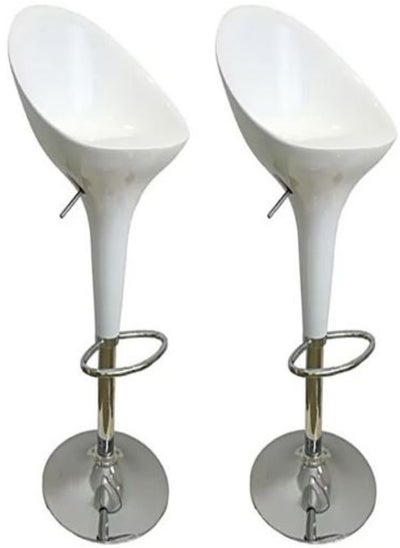 اشتري Set Of 2 Adjustable Up and Down High Back Scoop Bar Stools Comfortable Swivel Chair With Stainless Steel Base And Footrest - White في الامارات