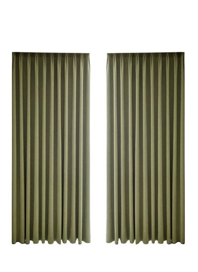 Buy Curtains Herringbone Thickened Blackout Curtains Green 2*2.7m 2 pack in UAE