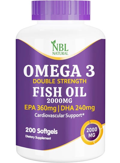 Omega 3 Fish Oil 2000 mg 360 EPA 240 DHA Double Strength Cardiovascular ...