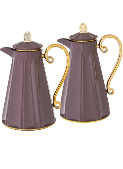 Buy Thermos Set Two Pieces for Tea and Coffee Brown/Gold in Saudi Arabia