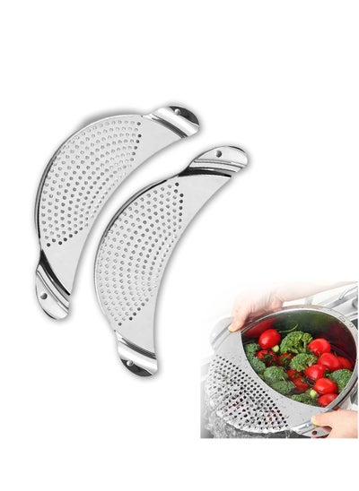 اشتري Half Moon Pot Strainer Stainless Steel, 2 Pack Pasta Strainer, Heat Resistant Food Colander for Draining Spaghetti, Pasta, Noodles, Vegetables, Suitable for Pots or Containers Up to 10 Inches في السعودية