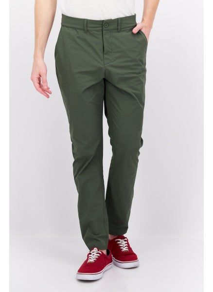 Buy Men Regular Fit Solid Pants, Green in Saudi Arabia