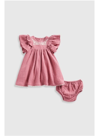 Buy Pink Woven Dress and Knickers Set in UAE