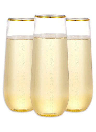 Buy Plastic Disposable Cups, 270ml Stemless Disposable Gold Rim Glasses Shatterproof Reusable Perfect for Weddings and Parties Birthdays Pack of 10 in UAE