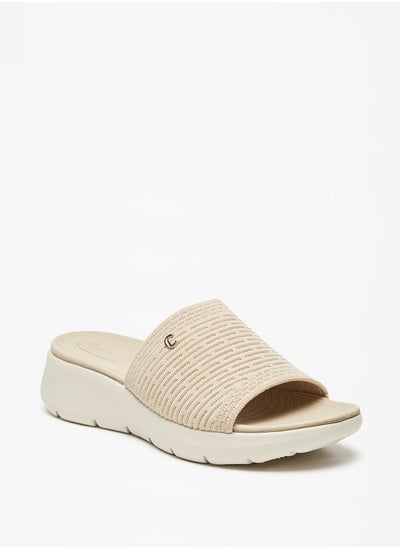 Buy Women Textured Slip-On Slides With Flatform Heels in Saudi Arabia