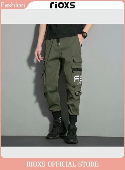 Buy Men's Cargo Pants Fashion Trousers Casual Workout Jogging Drawstring Pants With Multiple Pockets in UAE