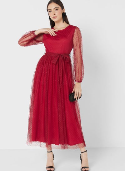 Buy Textured Tulle Overlay Dress in UAE