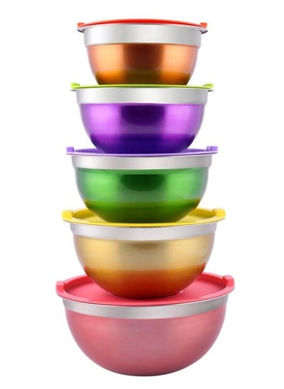 Buy 5-Pieces Salad Bowl with Lid Stainless Steel Ware Container 18, 20, 24, 26 and 28cm Multicolor in UAE