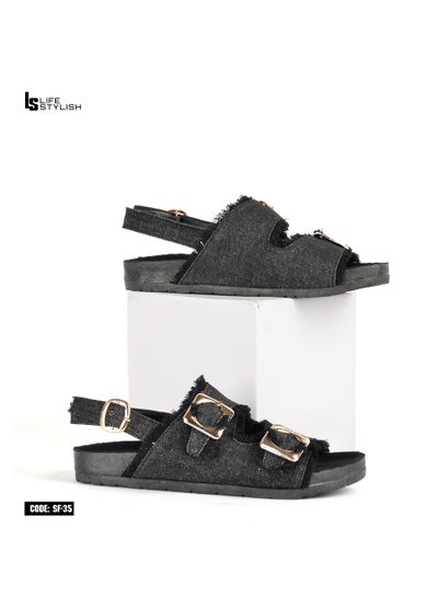 Buy Lifestylesh Sandal Flat Jeans Fabric SF-35 - Black in Egypt