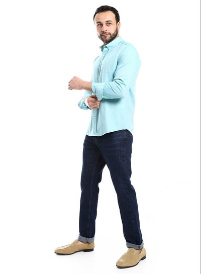 Buy Solid Cotton Full Sleeves Casual Shirt_Turquoise in Egypt