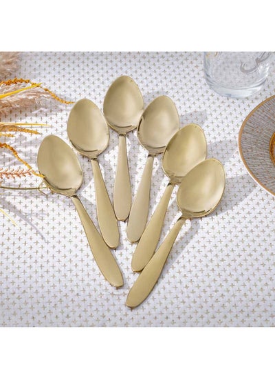 Buy Pvd Lotus 6-Piece Dinner Spoon Gold 18.6 X 4CM in UAE