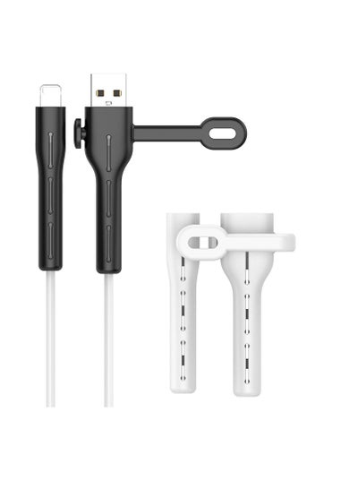 Buy Charger Cable Saver, Management Organizer Protective, Protector for iPhone iPad, Cord Saver Bundling and Organizing Cables (2 Pairs White+Black Lightning to USB) in UAE