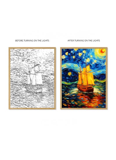 Buy Van Gogh Lighting Painting Decoration 3 Colors LED Light Painting Wall Decoration Art Of Light And Shadow Photo Frames LED Luminous Photo Frame Family Bedroom Living Room Night Lights in UAE