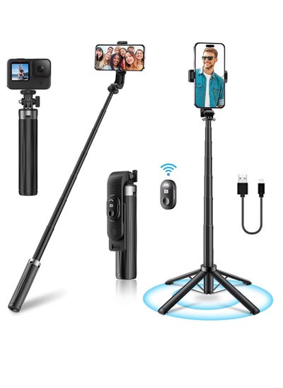 Buy Selfie Stick For Phone Size 4.5-6.2Inch Extendable Selfie Stick Tripod with Bluetooth Wireless Remote Phone Holder (P07 Black) in UAE