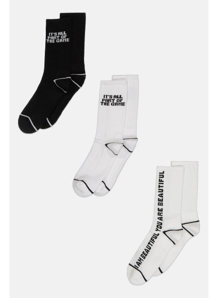 Buy Men 3 Pairs Half Terry Crew Socks, Black/White in Saudi Arabia