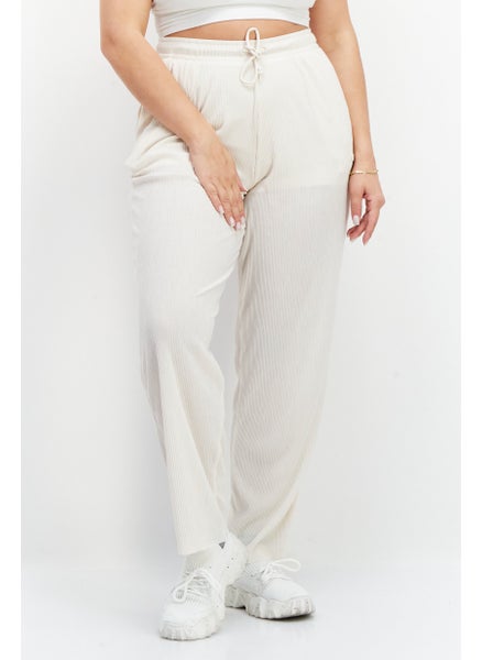 Buy Women Regular Fit Brand Logo Wide Leg Pant, Beige in UAE