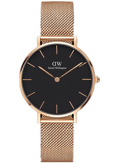 Buy Petite Melrose Black Round Watch for Women 32mm Dial with Rose Gold Stainless Steel Strap DW00100161 in Saudi Arabia