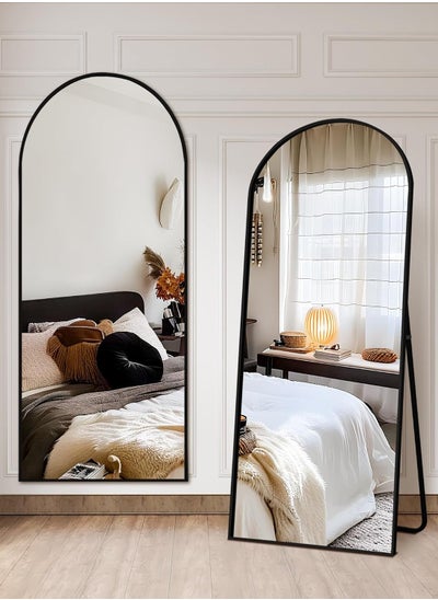 اشتري Full Length 155x45cm Arched Floor Mirror, Full Length Wall Mirror with Aluminum Frame for Living Room Bedroom, Black في السعودية