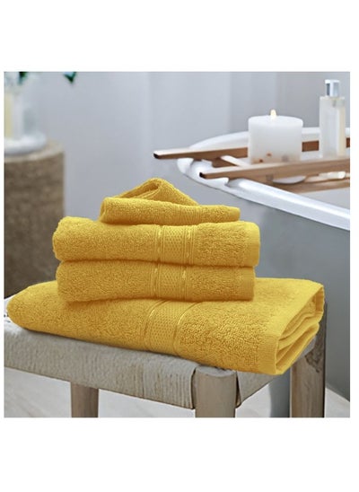 اشتري Daffodil (Yellow) Premium Bath Towel (70x140 Cm-Set of 6) 100% Cotton, Highly Absorbent and Quick dry, Hotel and Spa Quality Bath linen with Stripe Diamond Dobby-500 Gsm في الامارات