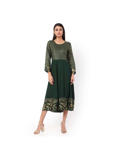 Buy SOFT GOLD FOIL PRINTED SHORT STYLISH FASHIONABLE ARABIC JALABIYA KAFTAN DRESS in Saudi Arabia