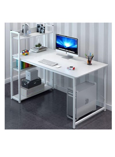 Buy Computer Desk with Storage Shelves, Modern Sturdy Office Desk Computer Table, Large Study Writing Table Desk w/Bookshelf for Home Office, Easy to Assemble (H120A-White) in Saudi Arabia