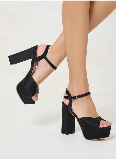 Buy Solid Ankle Strap Block Heel Sandals in Saudi Arabia