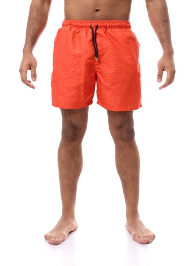 اشتري Coral Orange Patterned Slip On Swim Shorts في مصر