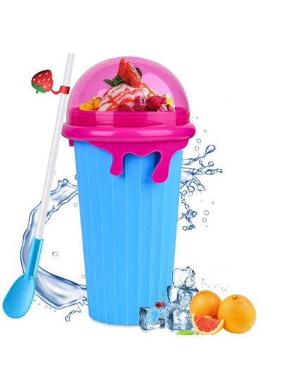 اشتري Slushie Maker Cup Magic Quick Frozen Smoothies Cup, Portable Silica Freeze Mug Ice Cream Maker with Dome Lids, 500ml Blue في الامارات