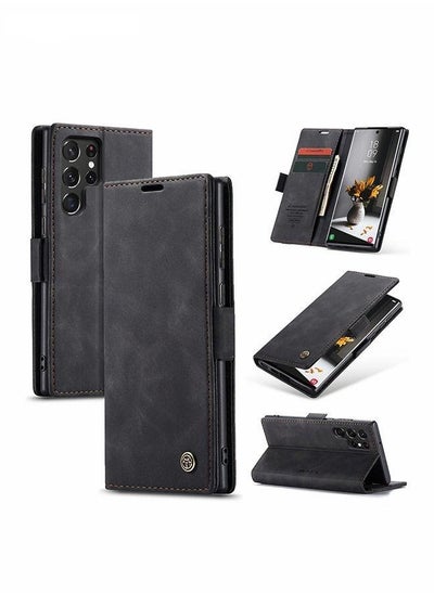 Buy For Samsung Galaxy S23 Ultra Case, Luxury Leather Wallet Cover, Leather Wallet Case Classic Design with Card Slot and Magnetic Flip Folding Case in Saudi Arabia