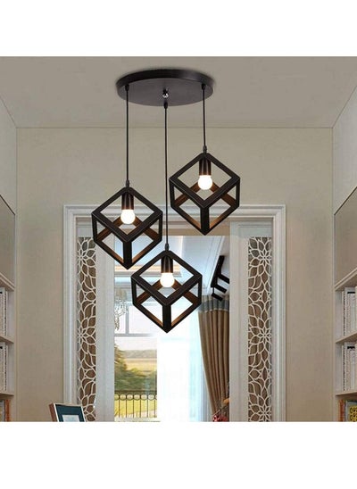 Buy Pendant Light Black Ceiling Light 3 Lamp Industrial Rustic Vintage Wrought Iron Geometric Modern Square Ceiling Hanging Lighting Fixture Kitchen Island Dining Room Living Room Hallway in Saudi Arabia