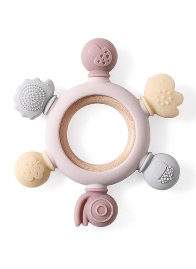 اشتري Baby Teether Infant Teething Toy Silicone Baby Teething Toys BPA Free Silicone Chewable Rings with Organic Featuring Multiple Textures to Soothe Gums Ages 6 Months and Up في السعودية